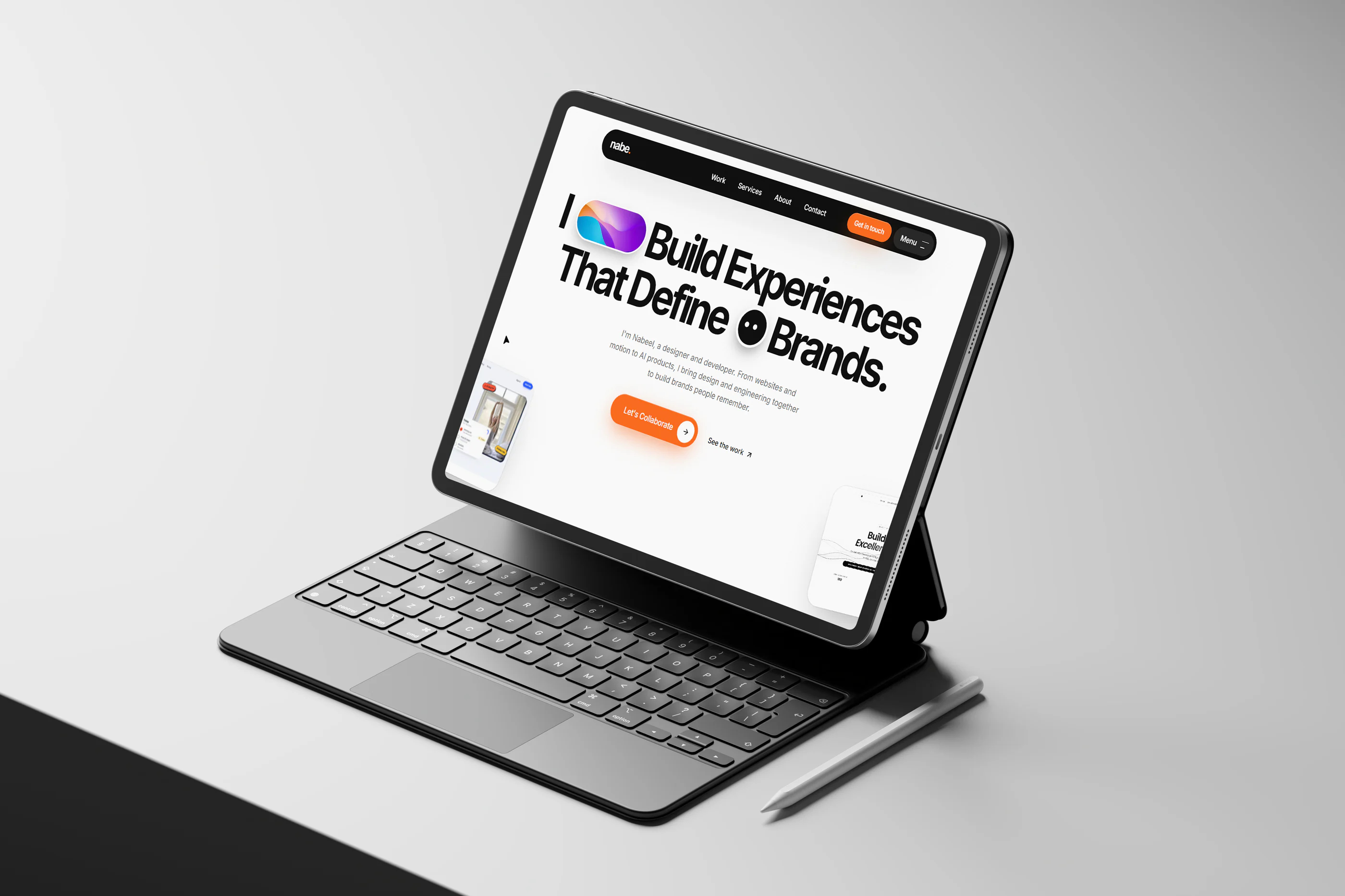 The nabe.pro home page on a tablet